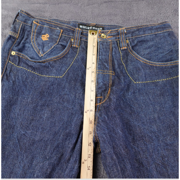 Rocawear‎ Jeans Mens 36 Blue Denim Straight Leg Embroidered Back Pocket Hip Hop - Picture 8 of 11